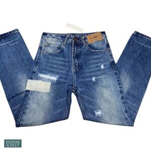 NEW David Kollar Whisker Straight Cut Jeans Classic Fade Distressed Denim 28